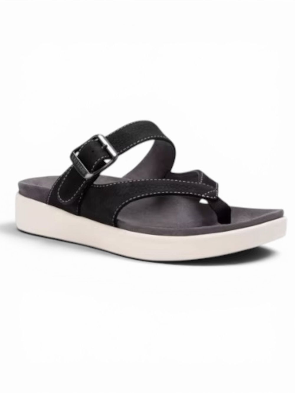 Eastland Commonwealth Buckle Thong Sandals Suede Comfort Footbed Black 7 NEW
